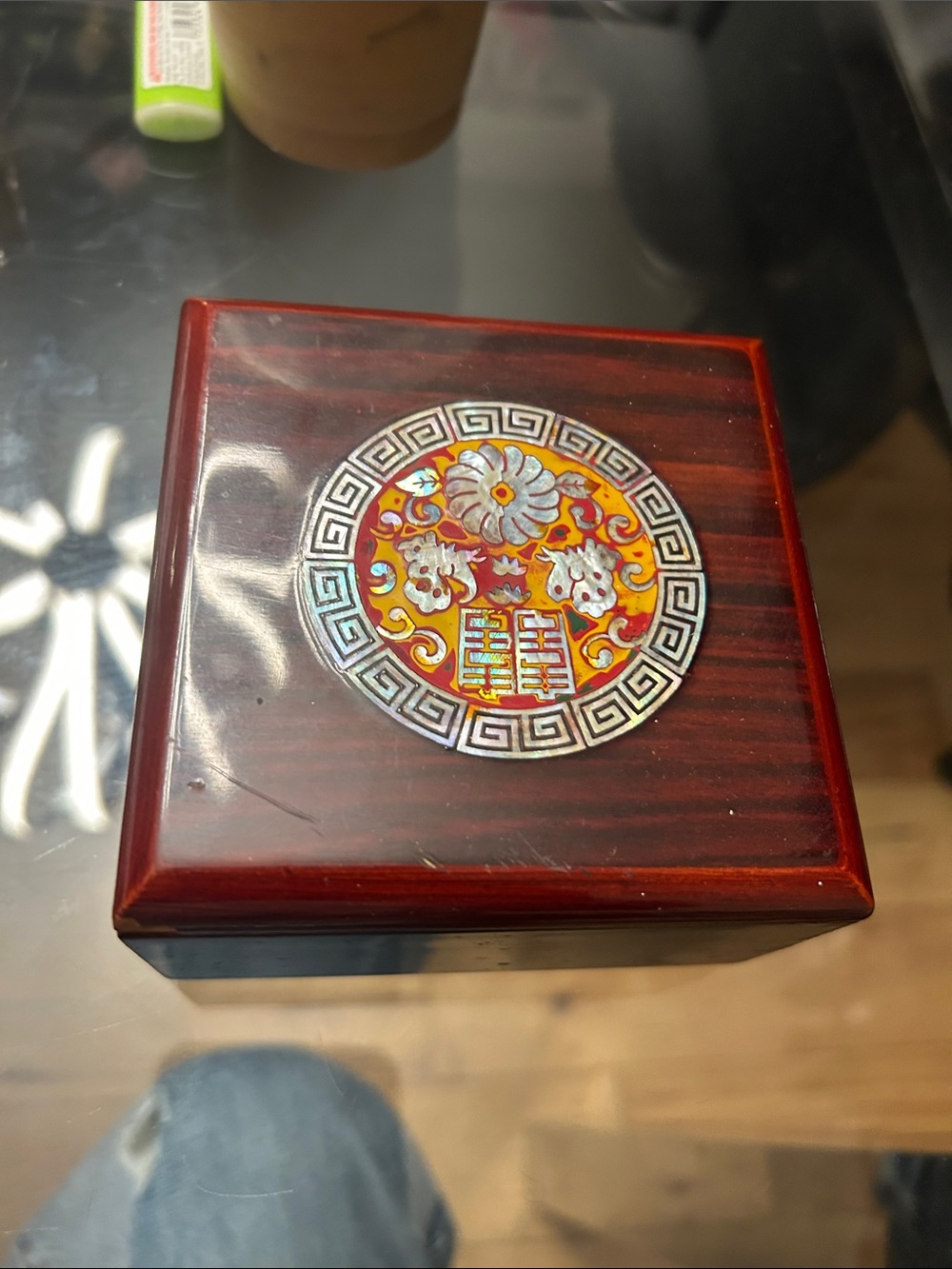 Mother of Pearl Red Lacquered Decorative Jewelry Box